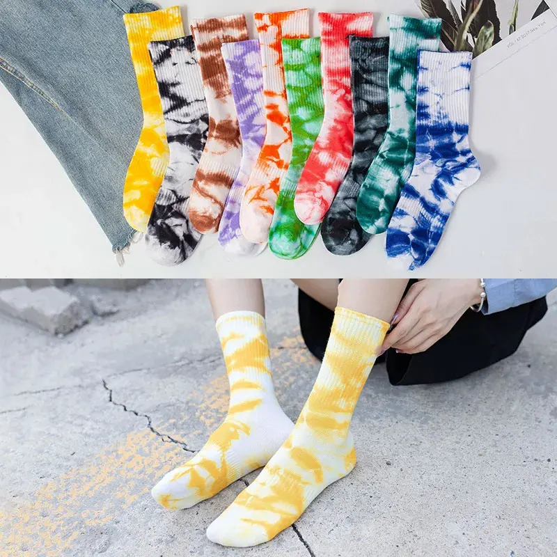 Long Tube Tie Dyed Hook Socks, Explosive Street Wear, Trendy and Fashionable Socks, Unisex Skateboarding, Sports, Leisure, and F