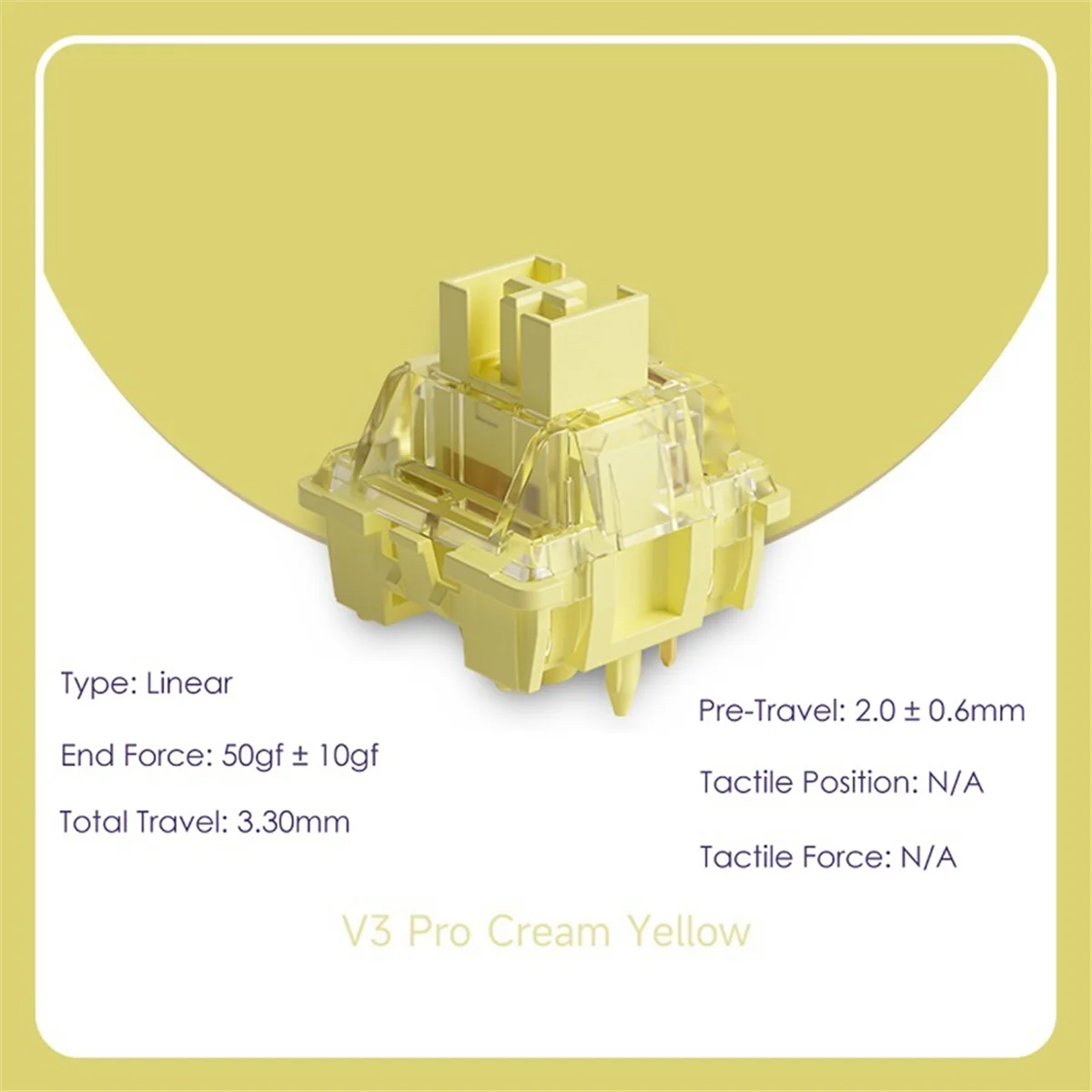 Commutateur linéaire jaune crème V3 Pro avec tige anti-poussière, compatible avec clavier mécanique MX, 5 broches, 50gf, 45 pièces