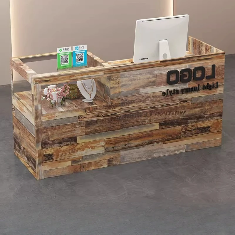 オーガナイザーがデザインしたレセプションデスク、モダンなショップ、ビューティーバー、高級ホテルのレセプションデスク、レストランのモストラドール、トレンディな家具