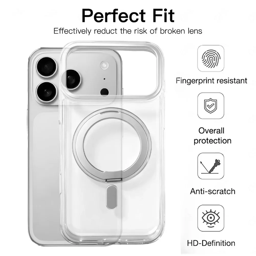 حافظة هاتف مغناطيسية مع حامل لهاتف Magsafe لهاتف IPhone 17 Pro Max 17 غطاء حامل شحن لاسلكي شفاف للهواء