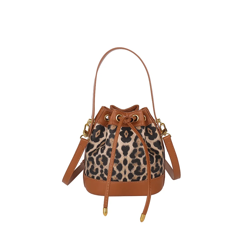 

Bucket Bag for Women Drawstring Shoulder Bag PU Leather Leopard Print Crossbody Bag Adjustable Strap for Work Travel