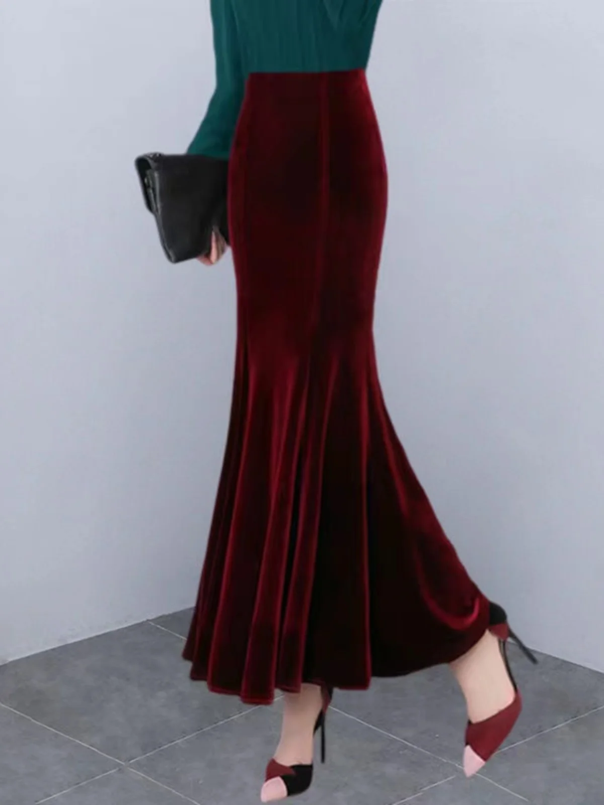 

Spring Autumn Gold Velvet Fi Tail Skirt High Waist Bodycon Midi Skirt Ele Slimming Drapey Skirt for Succful Women