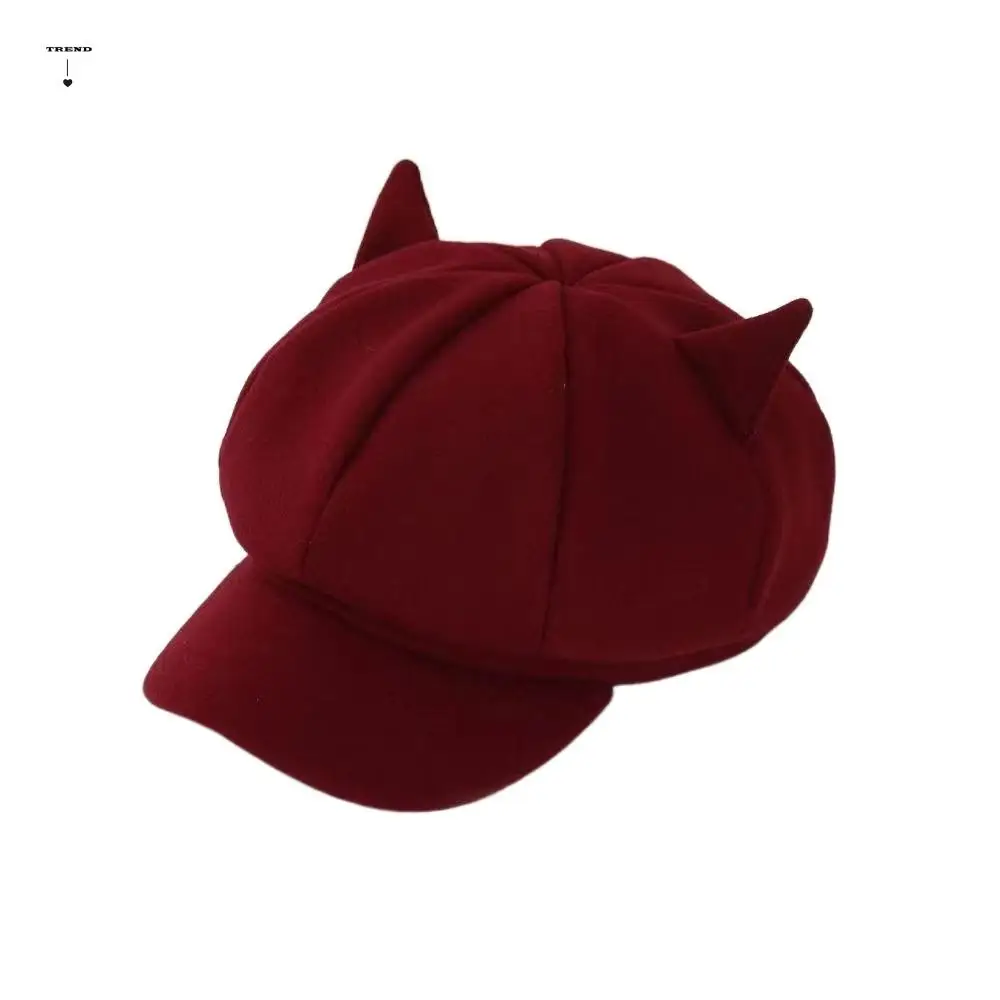 

Adjustment Cat Ear Hat Cute Cat Ears Solid Color Unisex Octagonal Cap 8 Panel Comfortable To Wear British Beret Hat for Women