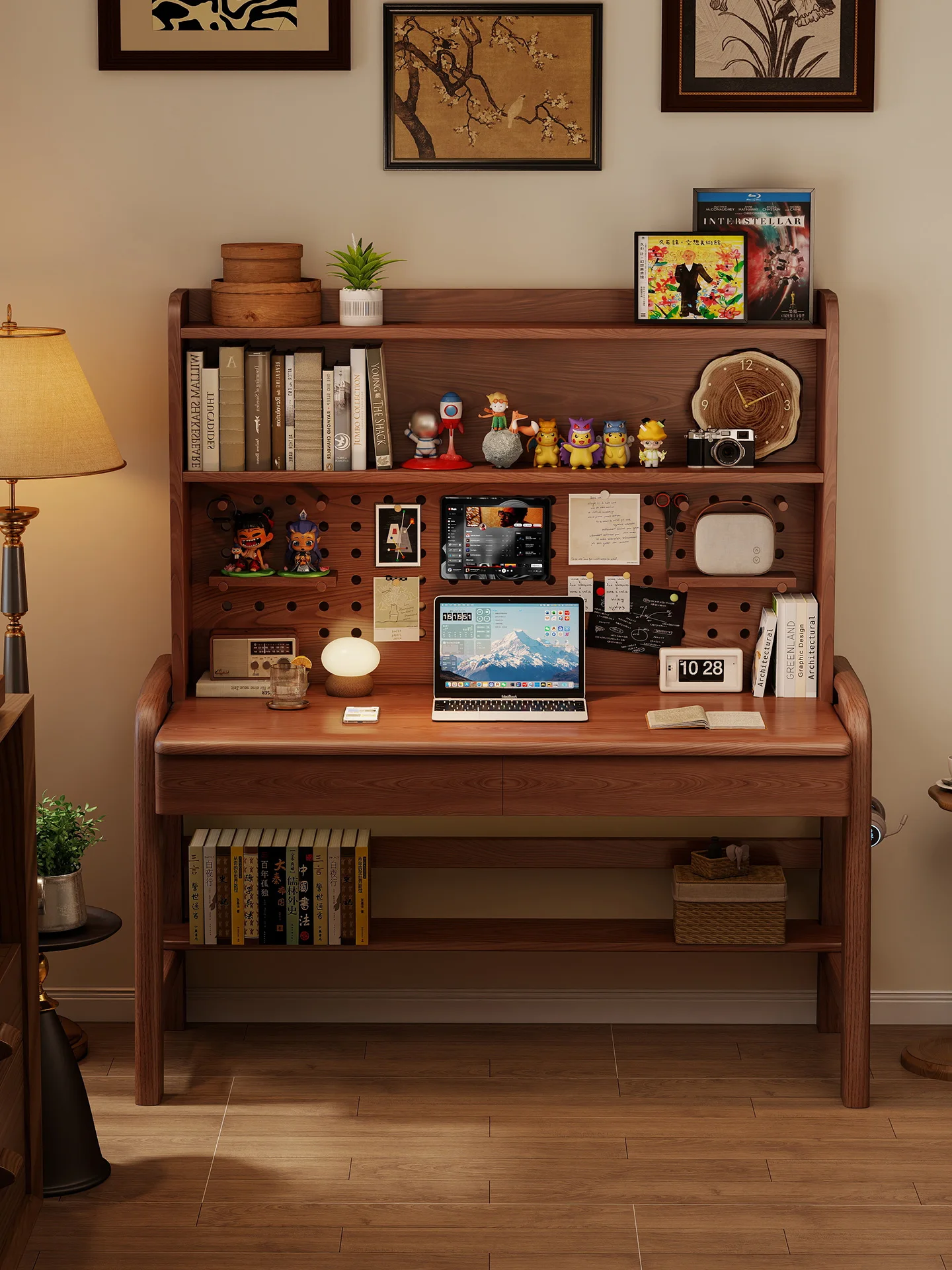 

Solid wood Hole board Children's study Lifting small household desktop computer table