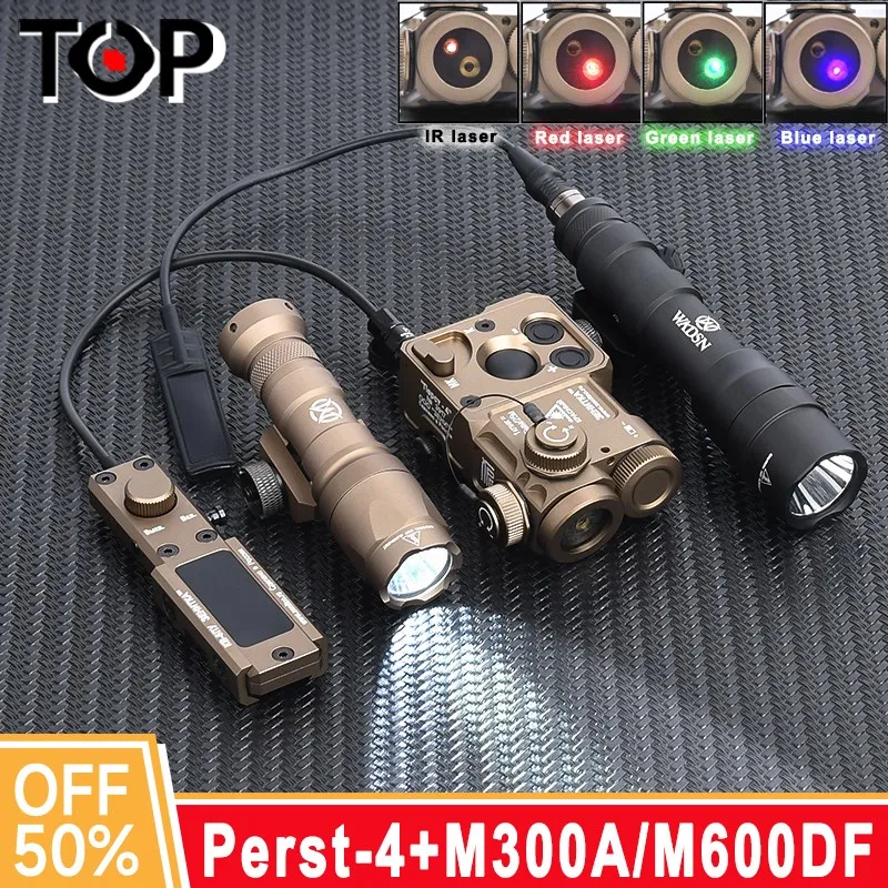 Tactical Metal Perst-4 Red Green Blue Dot IR Laser Aiming Strobe Indicator Sight M300A M600DF Flashlight Weapon Hunting Camping