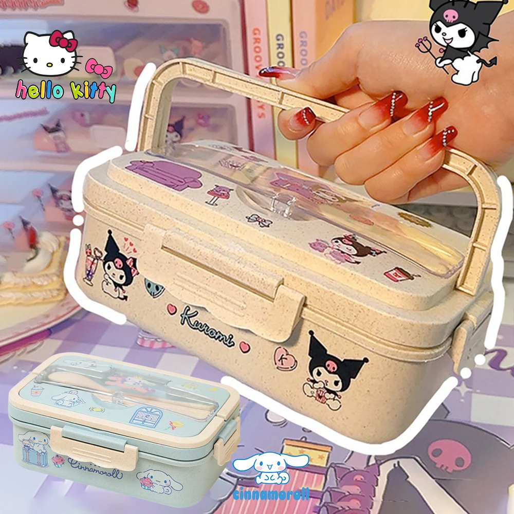 Sanrio Cute Kuromi Melody Bentou Box, Large Capacity Cinnamoroll Cartoon Lunch Box Cartoon Diy Sticker Kawaii Dinner Box Heatab