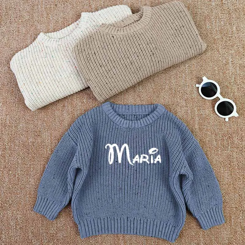 Personalized Embroidered Baby And Toddler Sweater, Oversized Chunky Kids Sweater, Baby Name Announcement, Baby Shower Gift