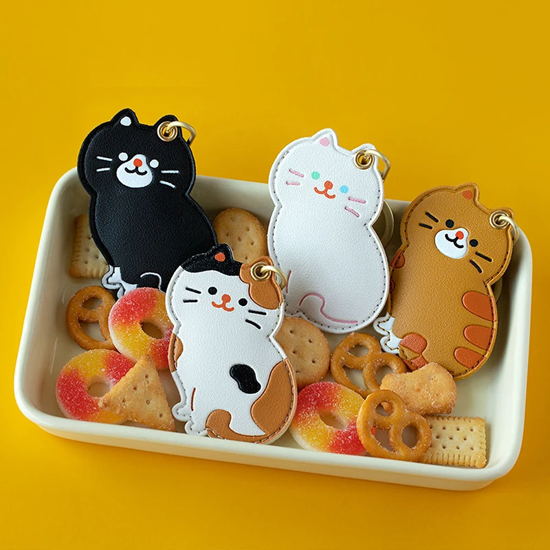 Cartoon Lovely Cat Access Card Holder Keychain Kawaii Leather Cat Access Card Holder Funny Entrance Guard Card Protective Case