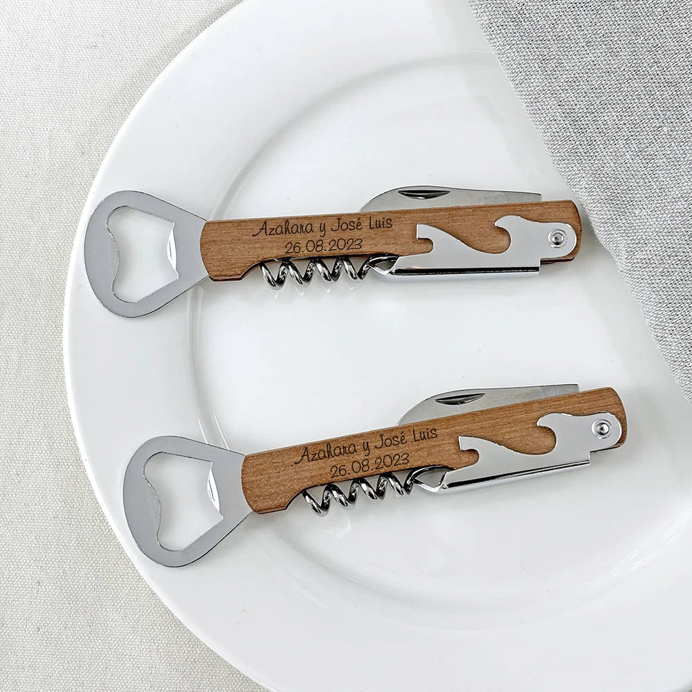 Wedding Souvenirs for Guests Personalized Wine Corkscrew with Box Wedding Gifts Party Favors Customized Wooden Bottle Openers