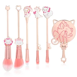 5pcs Marie Cartoon Cat Makeup Brushes Cute Animal Designed Soft Pink Makeup Brushes Set Professional Cosmetic Tool Kit