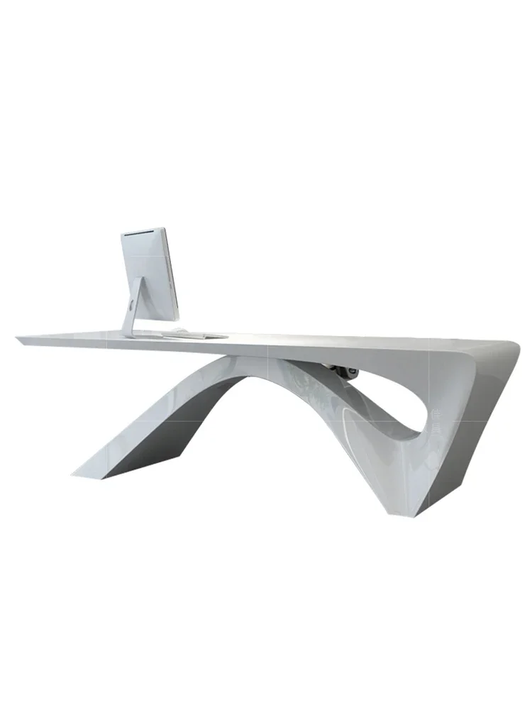 Fashionable white painted boss's office desk, minimalist modern desk and chair combination