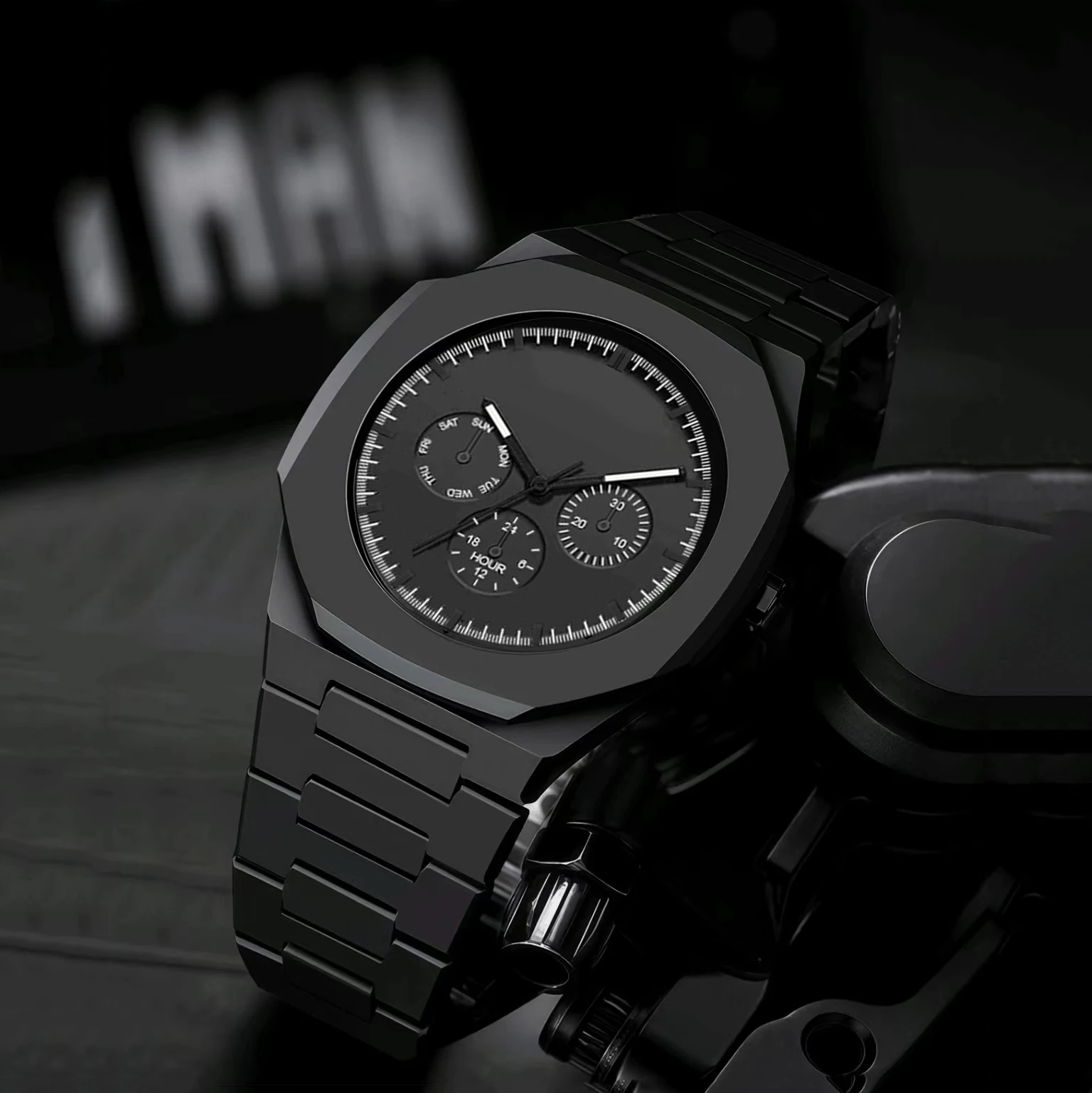 ساعة كوارتز بلاستيكية مقاومة للماء للرجال كاجوال بثلاثة أقراص سوداء كبيرة الحجم وساعات رياضية