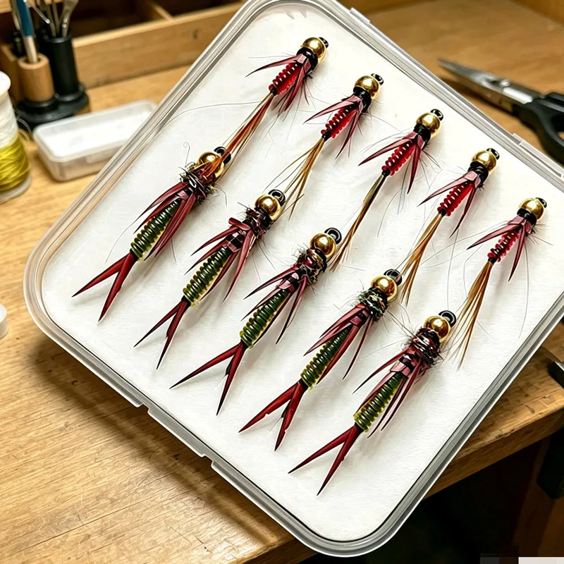 10 unidades/caja de señuelos de larvas de libélula - Diseño realista, hundimiento lento, moscas para pesca con mosca, trucha, otras especies de agua dulce y salada