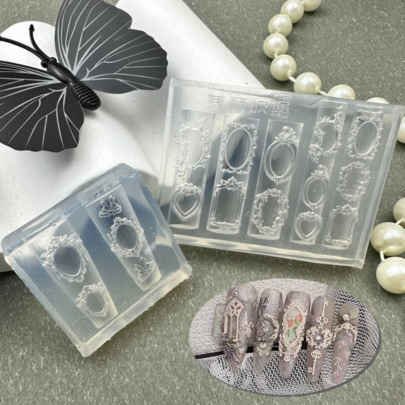 Mini moule à ongles en silicone en forme de cadre photo pour le nail art DIY, outil de stamping stéréoscopique pour salons de manucure