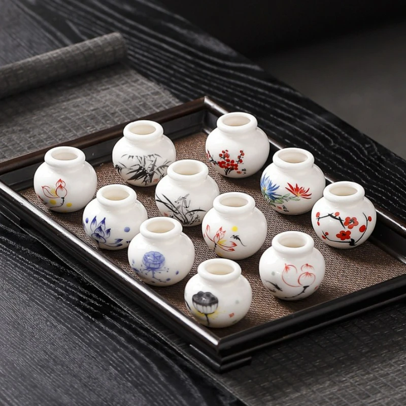 Miniature Ceramic Vase Hand Drawn Small Vase Hydroponic Planter Home Bedroom Living Room Table Ornaments Decoration Accessories