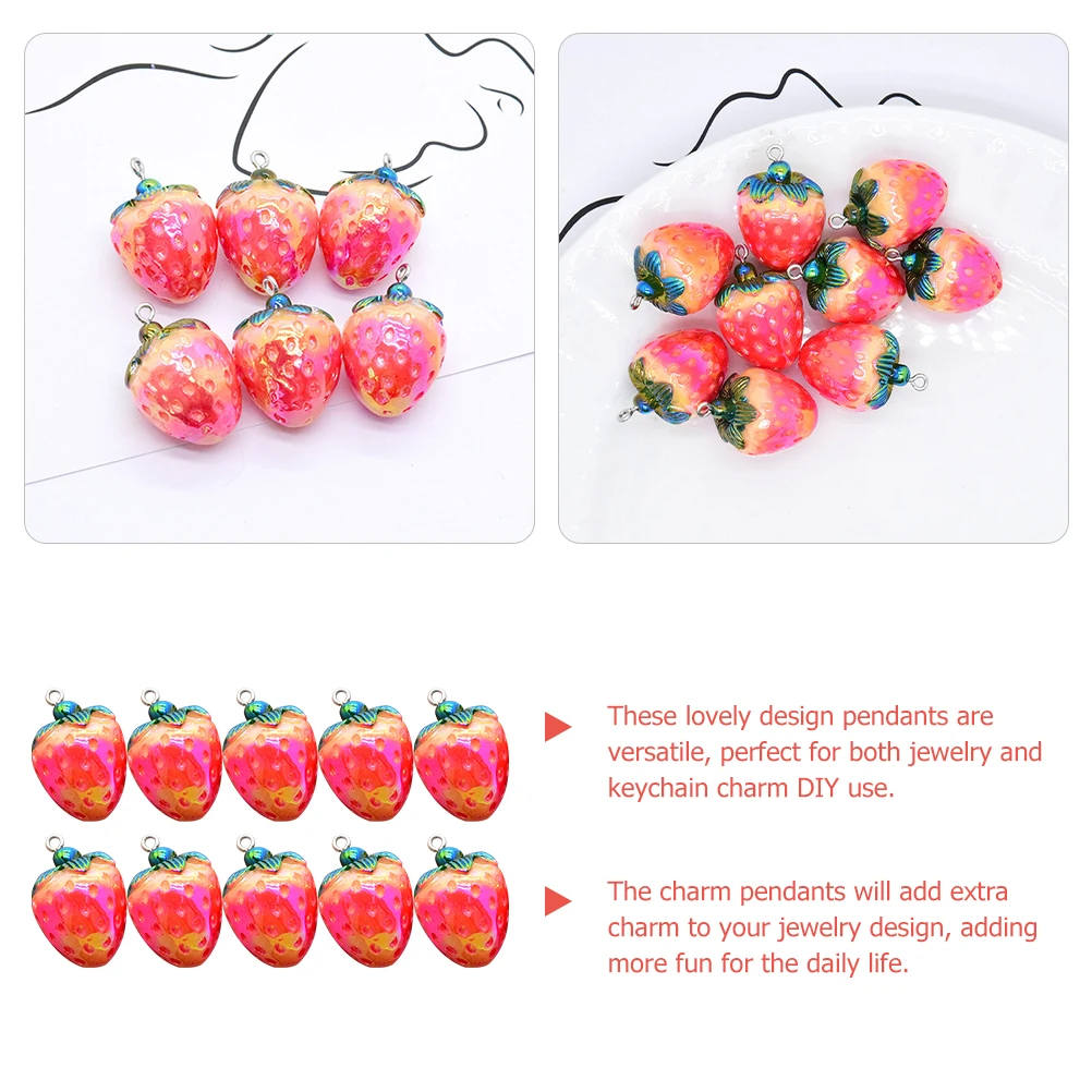 

10 Pcs Strawberry Fruit Charms Pendant DIY Accessories Lightweight Plastic Resin Jewelry Making Bracelet Keychain Craft Necklace