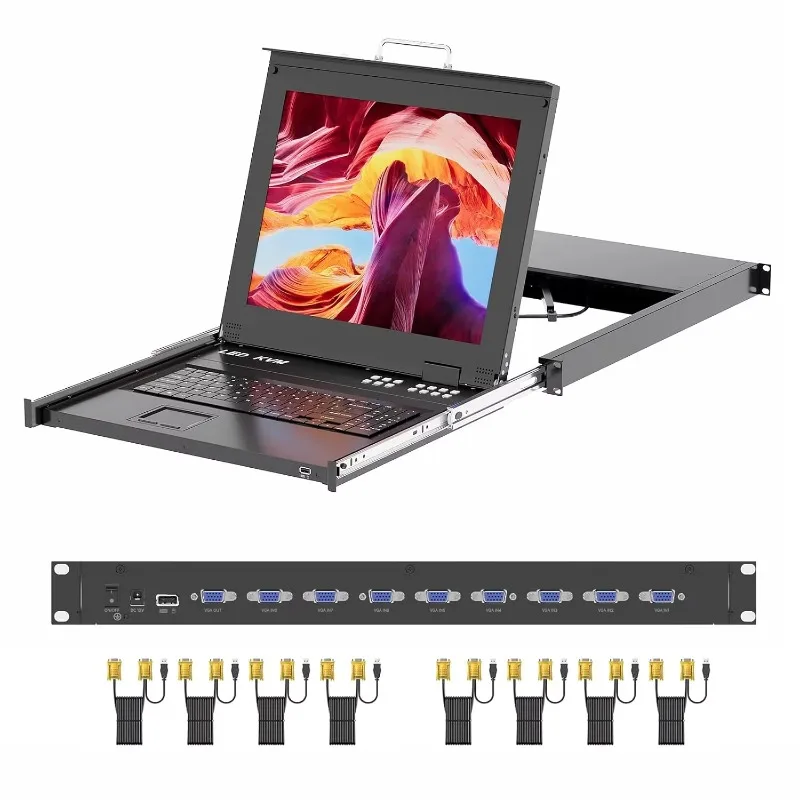

1U Rack Mount KVM Console with 17 Inch LCD Monitor and 8-Port VGA Interface for Cable Keyboard Touchpad for