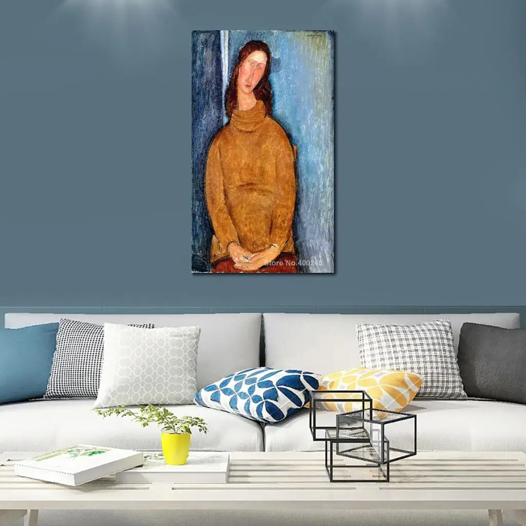 Nude Painting by Amedeo Modigliani Jeanne Hebuterne in A Yellow Jumper Bedroom Decor Handmade High Quality