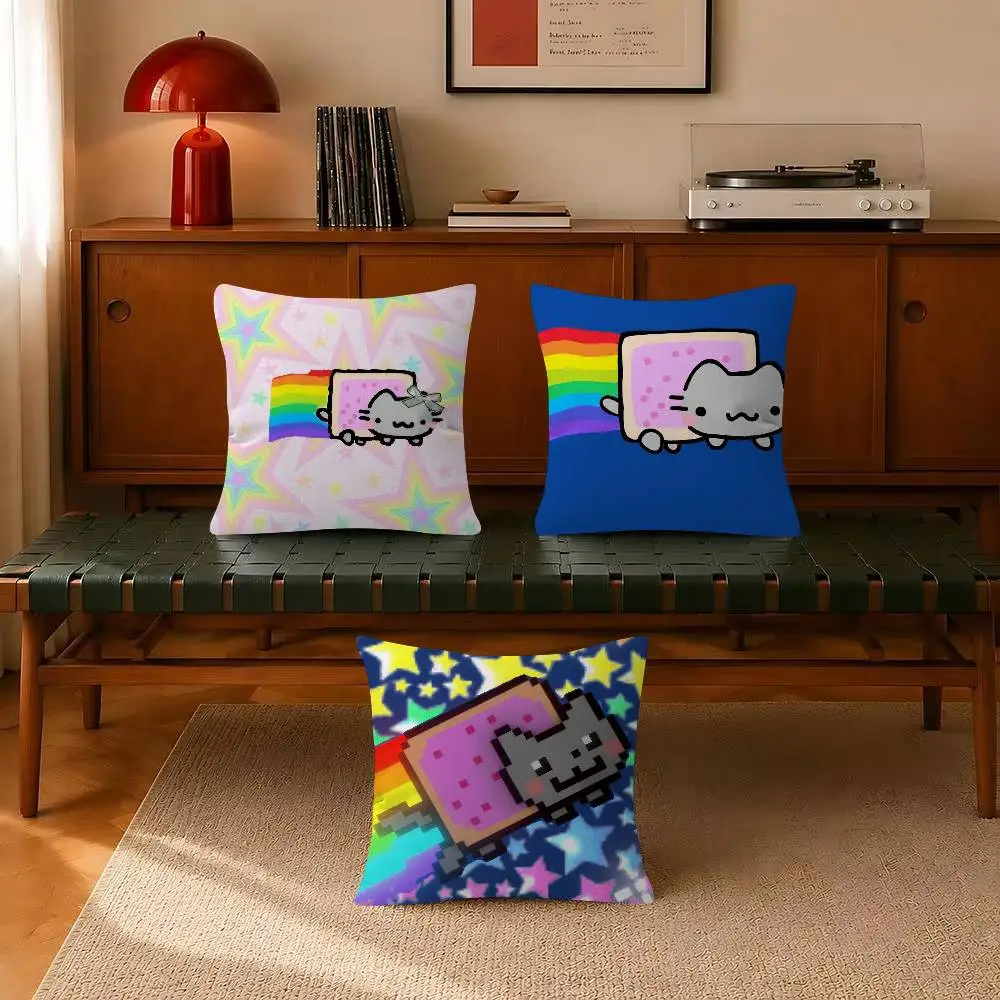 Anime N-Nyan Cat Throw  Trendy-style decorative throw pillow cover insert not included fauxembroidery design