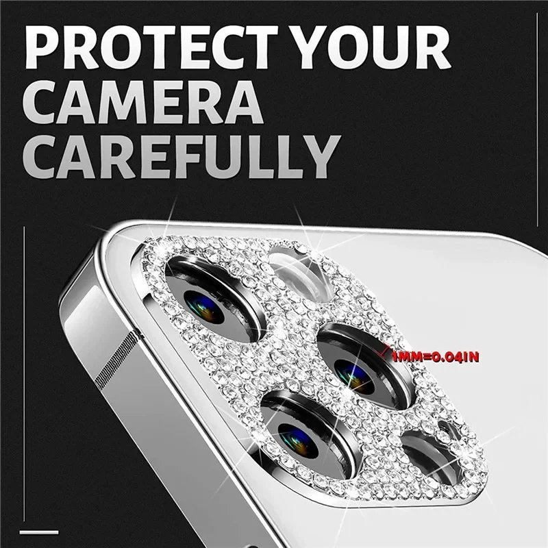 Glitter Camera Lens Film For IPhone 15 Pro 16 13 12 14 Pro Max 13 12 Mini 14 15 Plus Metal Diamond Camera Lens Ring Protector