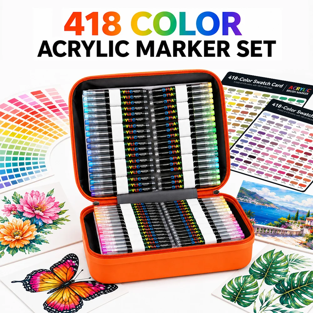 

418Colors Acrylic Markers Artistic Illustration Design Creation Crafts Decoration Professional Brush Easy Carry Art DIY Supplies