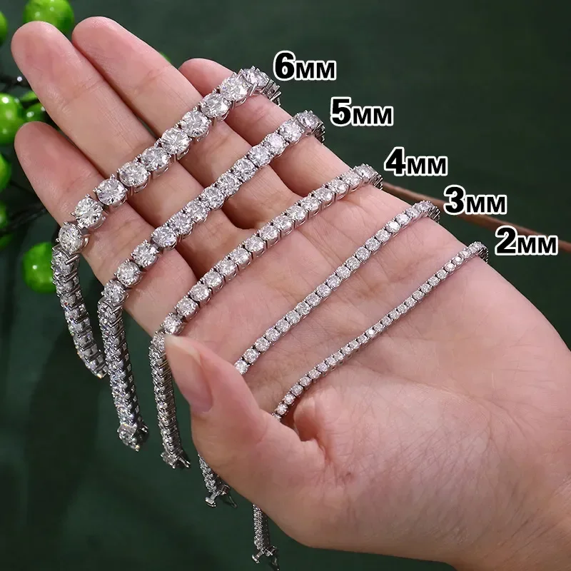 EWYA Full 2mm Moissanite VVS Micro Tennis Chain for Women Men 925 Silver Passes Diamond Tester 16 18 20 24 inch Necklace Gift
