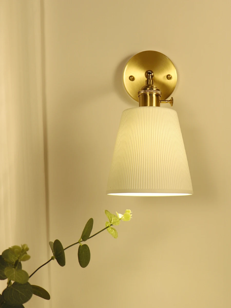 Nordic Style Wall Lamp Ceramic with switch for Living Room Bedroom Vintage Sconce Lights Adjustable Brass Bedside Reading Light