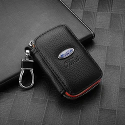 Zipper Leather Car Keychain Protector Key Case Cover Bag Accessories For Ford Mk2 Mk3 Ranger Mk4 Mustang S Max Fiesta Mk7 Shelby