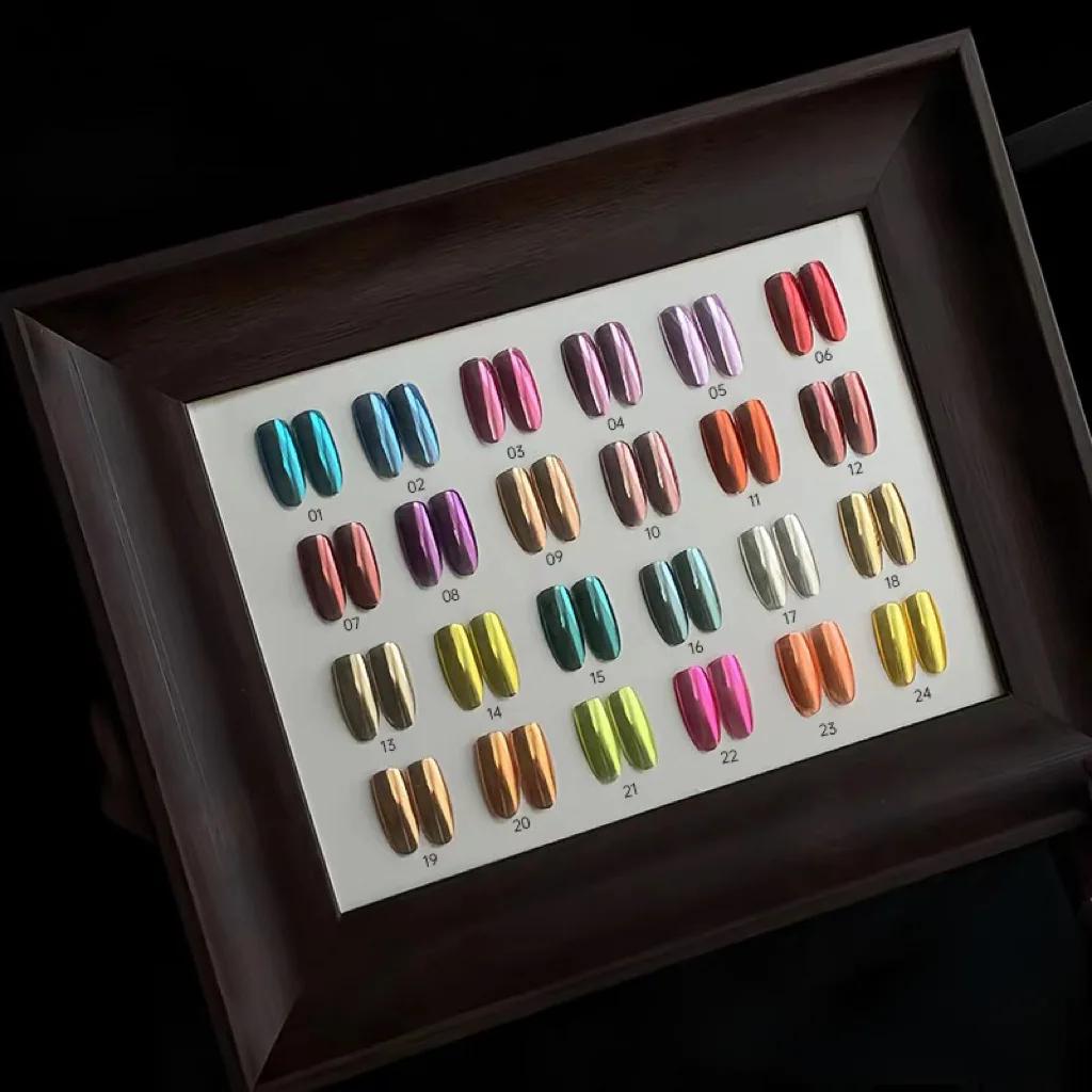 HOLA كروم مسحوق الأظافر فرك تأثير مرآة لامعة لتصميم مانيكير المهنية الملونة مسمار الفن غبار الصباغ المعدني