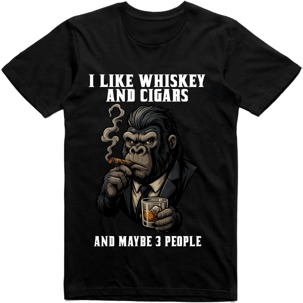 Camiseta Vintage divertida I Like Whiskey Angry Gorilla Meme para hombre, ropa de calle para mujer, camiseta informal de algodón de gran tamaño, camiseta holgada Unisex con cuello redondo