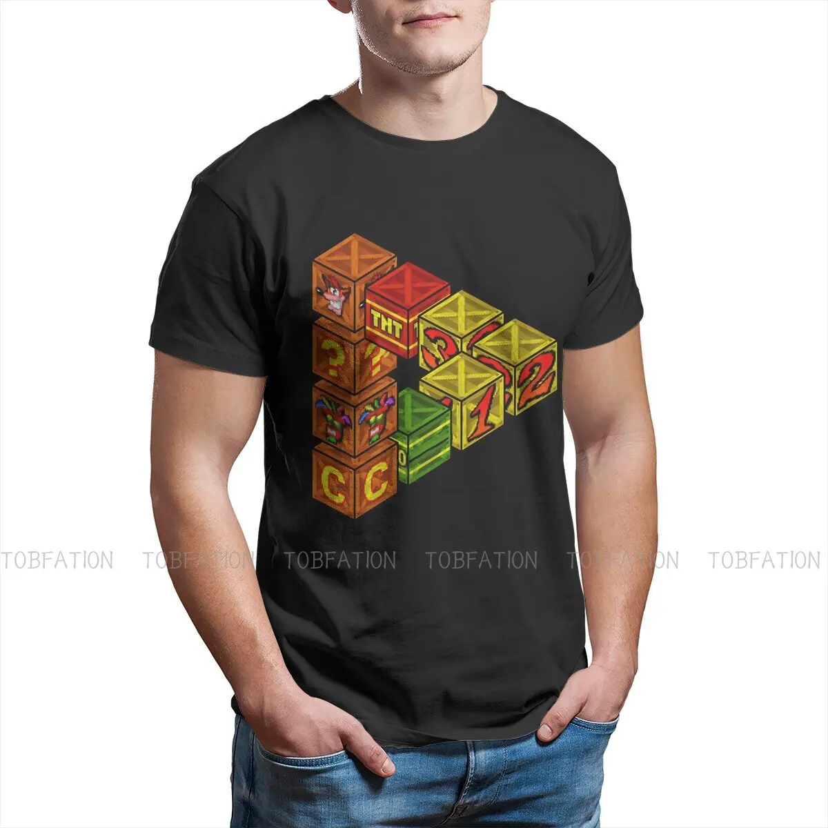 Mysterious Crates Fashion TShirts Crash Bandicoot Game Men Graphic Fabric Streetwear T Shirt Round Neck Big Size