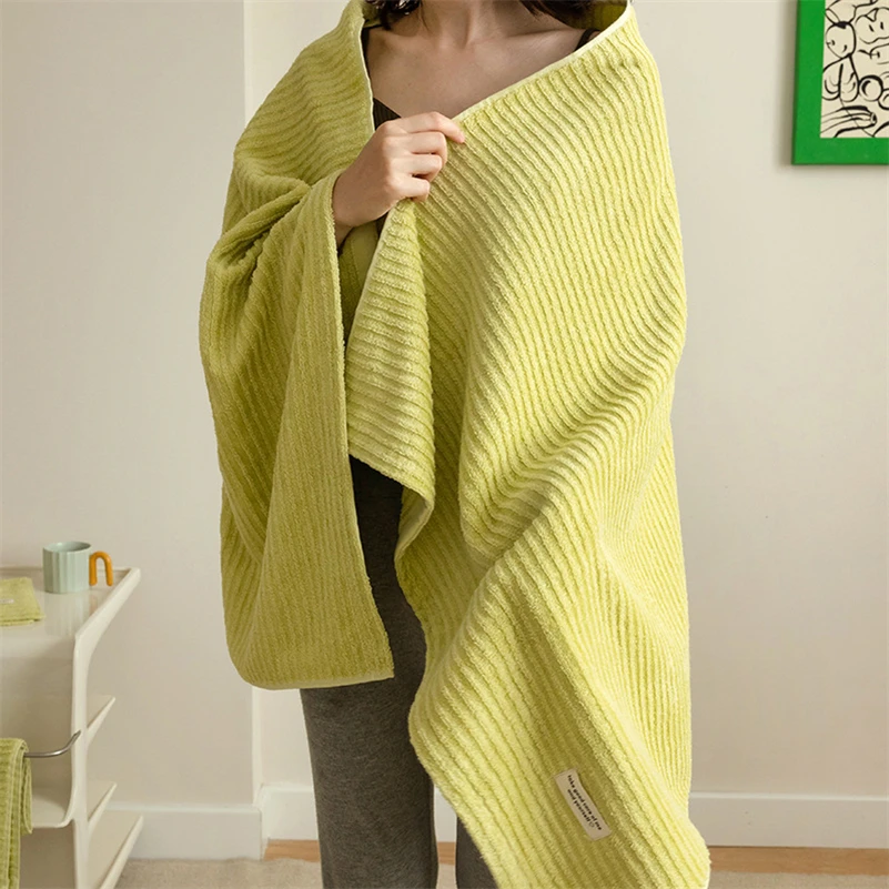 Plant Green Yellow 3D Stripes Cotton Towels Refreshing Summer Breathable Absorbent Towel  Face towel Beach Bathroom Bath Towel