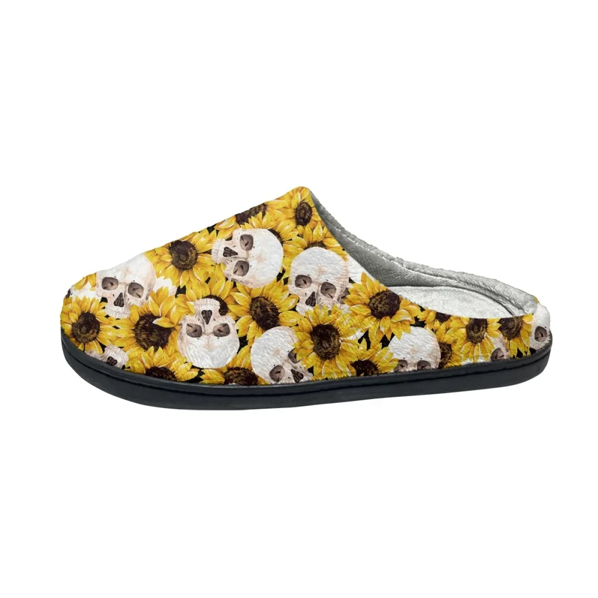 Zapatillas de casa cálidas y acogedoras para Mujer, Zapatos antideslizantes de algodón para interiores, diseño de girasol Skukll, Invierno