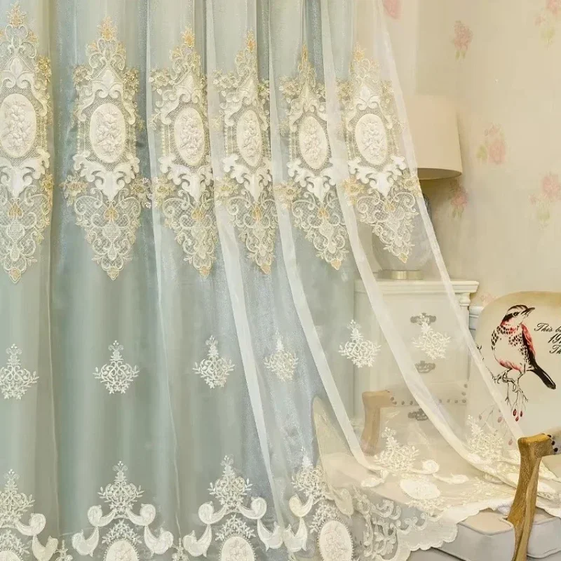 

Европейские шторы с вышивкой, двухслойные, из тюля, для гостиной и спальни, с тиснением, на заказ