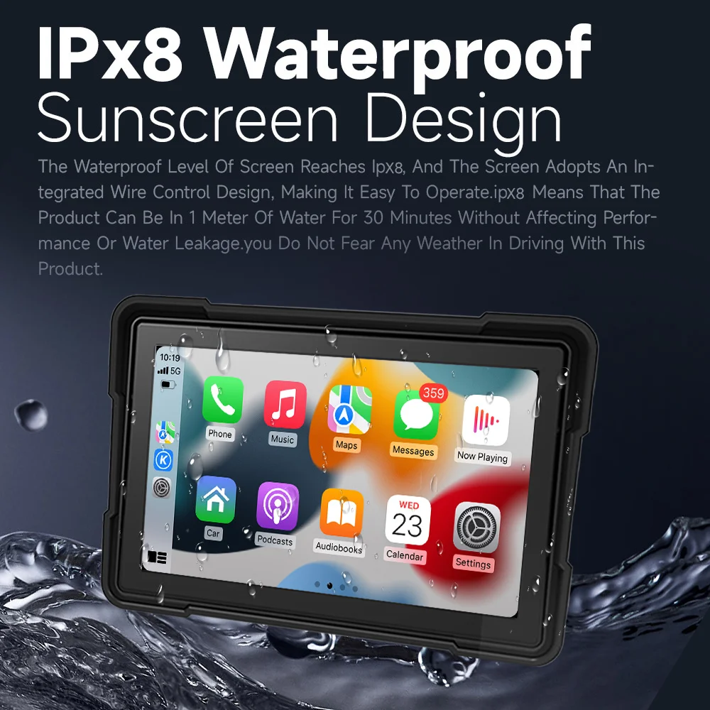 5/7 인치 오토바이 네비게이션 GPS 무선 카플레이 안드로이드 오토 멀티미디어 플레이어 IPX8 방수 범용 설치 용이