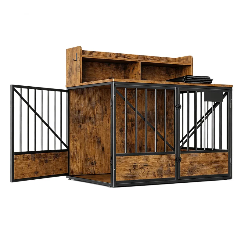 Solid wood with blackout cloth pet cage furniture, large dog cage with locker