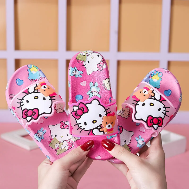 Hello Kitty Sanrios Beach Sandals Kawaii Summer Children Slipper Anime Girl Slippers Summer Cartoon Girly Heart Non-Slip Shoes