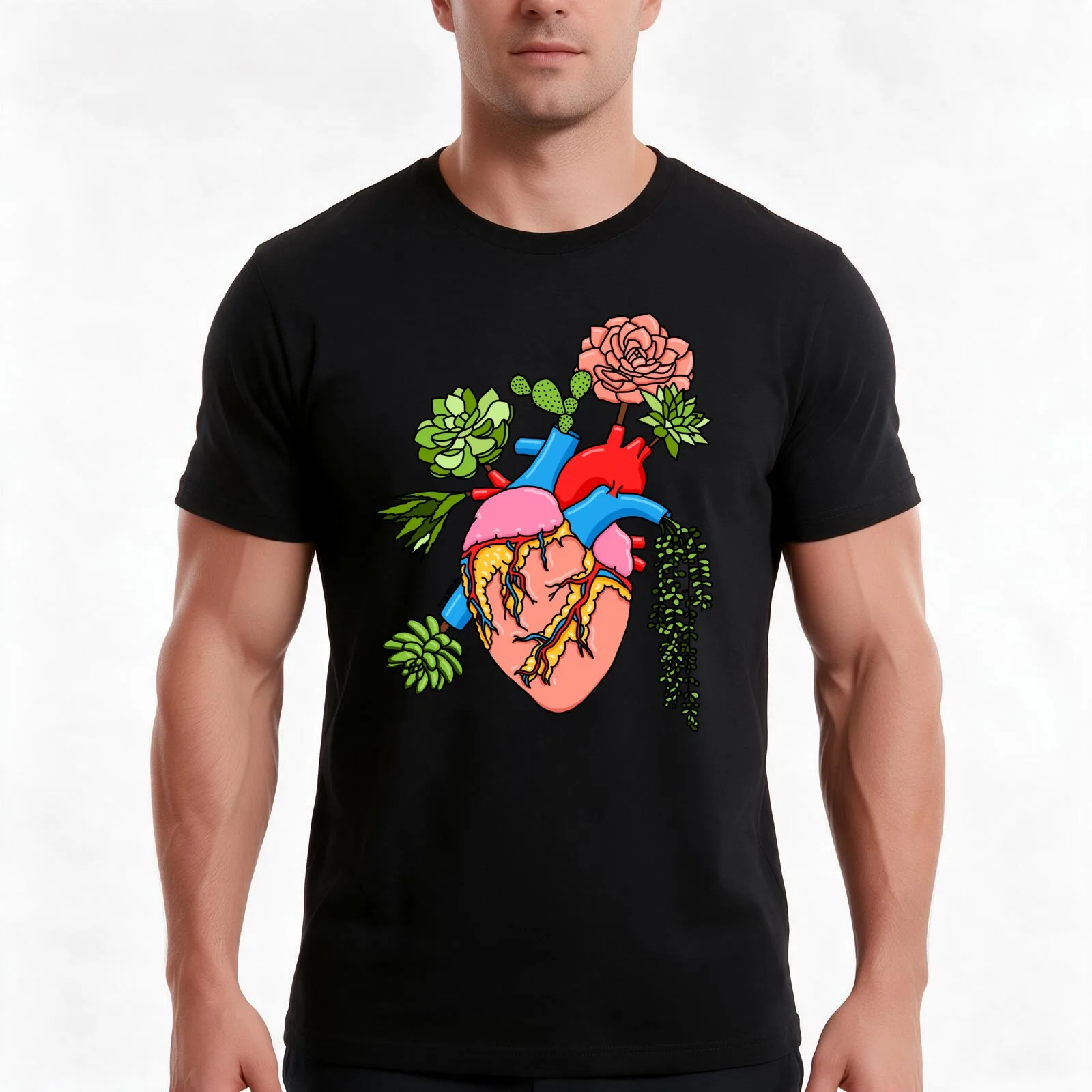 Succulent heart by Sasa Elebea T-Shirt Summer Casual Cotton Tee Oversized Streetwear Tops Vintage Graphic Print 100% Cotton