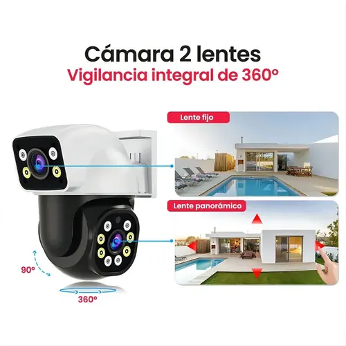 Imagen 2 del producto Cámara PTZ Wifi de Doble Lente 4K, 8MP, Doble Pantalla, Cámaras de Seguridad para Exteriores, Visión Nocturna en Color, Seguimiento Automático, Vigilancia, IPC360, Hogar