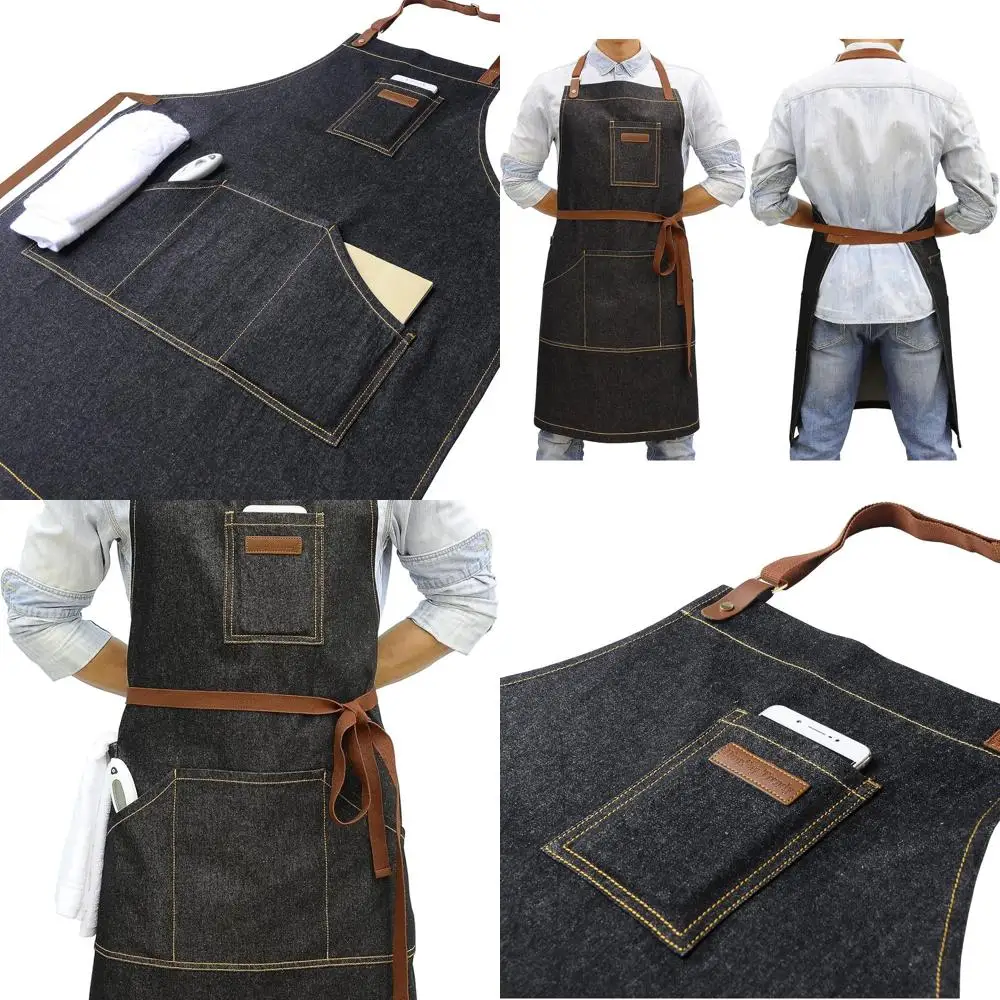 

Kitchen Apron with Pockets, Unisex Chef's Cooking Apron for BBQ, Baking, and Serving with Towel Loop