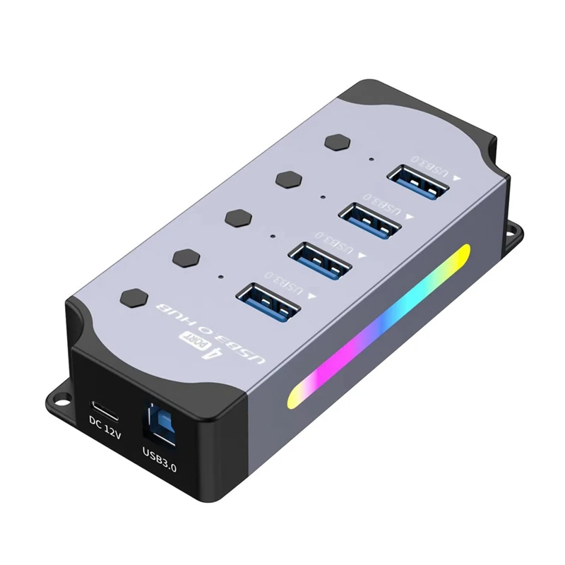 4 Port USB 3.0 Hub USB Adapter USB Splitter With Individual Led On/Off Switches 4 In 1 RGB Extender For Laptop PC