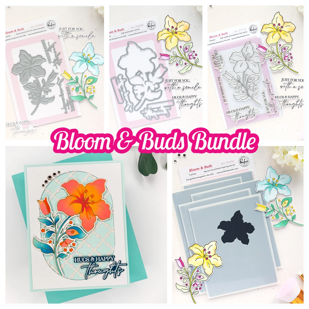 Schneideschablonen Neu für 2026 Pinkfresh Bloom & Buds Stempelform Basteldekoration Prägevorlage DIY Grußkarte Handgemacht