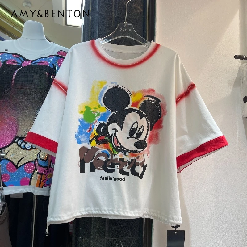 

Korean Style Fashion Trend American Retro Cartoon Design Short-sleeved T-shirt Y2k Clothes Loose And Thin Top Tshirts Pullovers