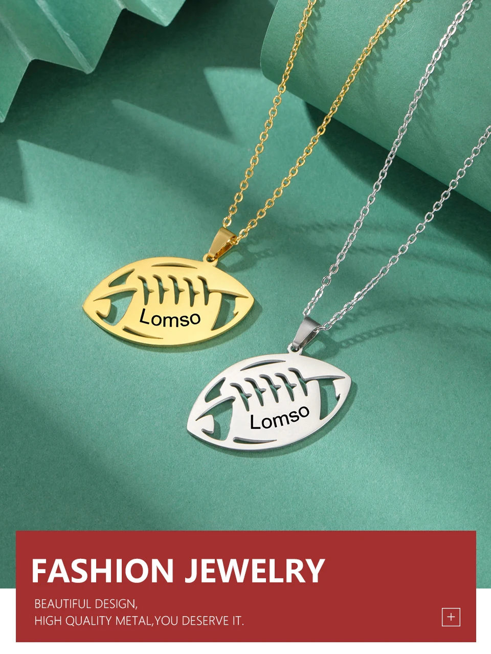Lemegeton Benutzer definierte Name Rugby Halskette Edelstahl Schmuck Männer Frauen American Football Anhänger Neujahr Valentinstag Geschenke – Detail 3