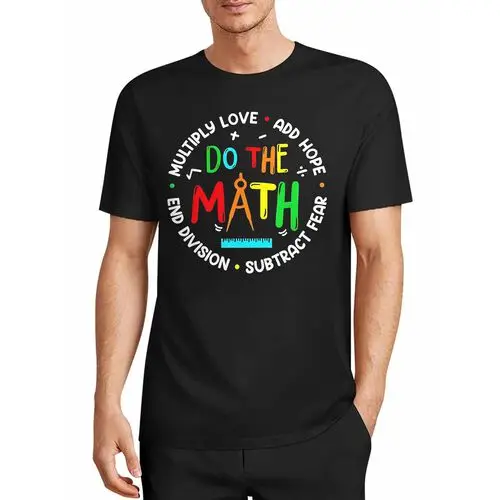 The Colorful Fonts with a Chalky Texture Are Gentle and Vibrant, While the Hard-Core Mathematical Symbols Envelop the Healing Text, Providing a Touch of Gentle Spiritual Comfort for the Daily Routine of Crunching Numbers at the Desk. Loose-Fitting Short-Sleeved Top with Black Background