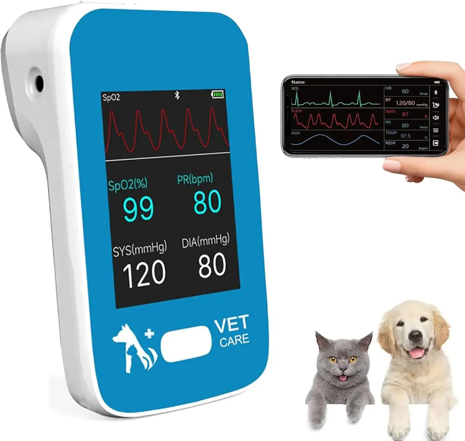 Veterinary 6-Parameter Monitor BERRY AM6200 For Pet Clinic with Li-Battery Bluetooth for Blood Pressure, ECG, HR, Spo2, PR, Temp