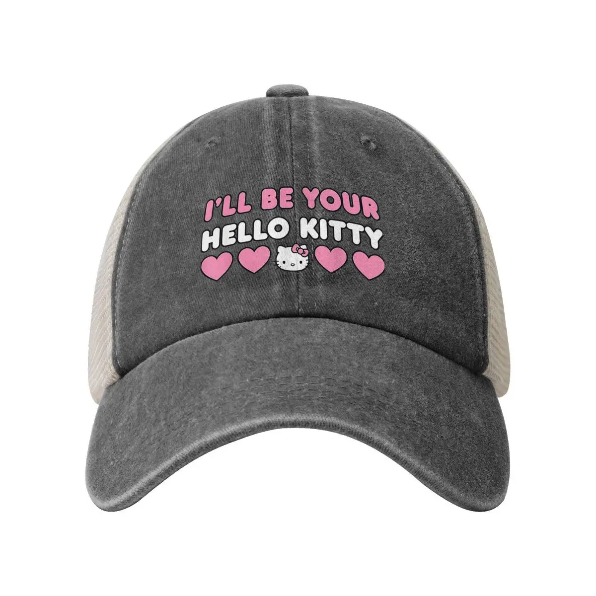 Custom Cotton Hello Kitty Hearts Baseball Cap for Men Women Breathable Trucker Hat Outdoor