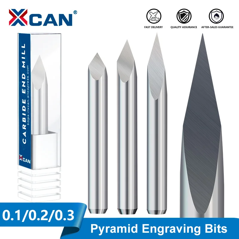 XCAN Milling Cutter 3 Edge Pyramid Engraving Bit 3.175mm Shank 10pcs 20/30/40/45/60/90 Degrees CNC Router Bit Wood Milling Tool