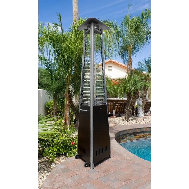 Hiland HLDS01-CGTHG Quartz Glass Tube Commercial Grade Patio Heaterw/Wheels, 40,000 BTU, Variable Control, Pyramid, Black