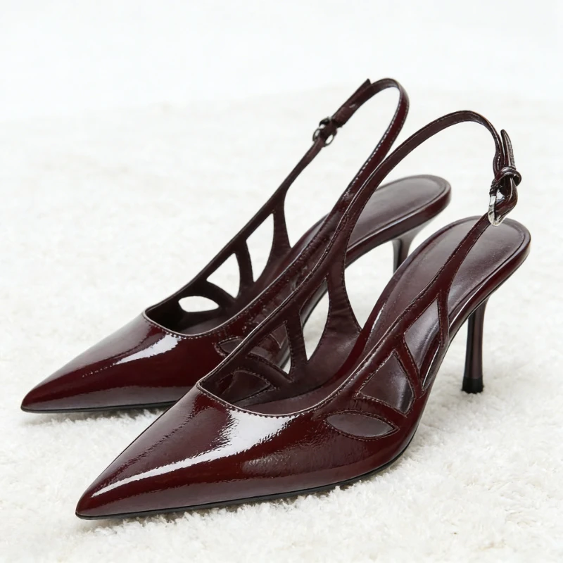 

Элегантные женские туфли на высоком каблуке с открытой спиной, пикантные дизайнерские сандалии из лакированной кожи с острым носком, женская удобная офисная официальная обувь